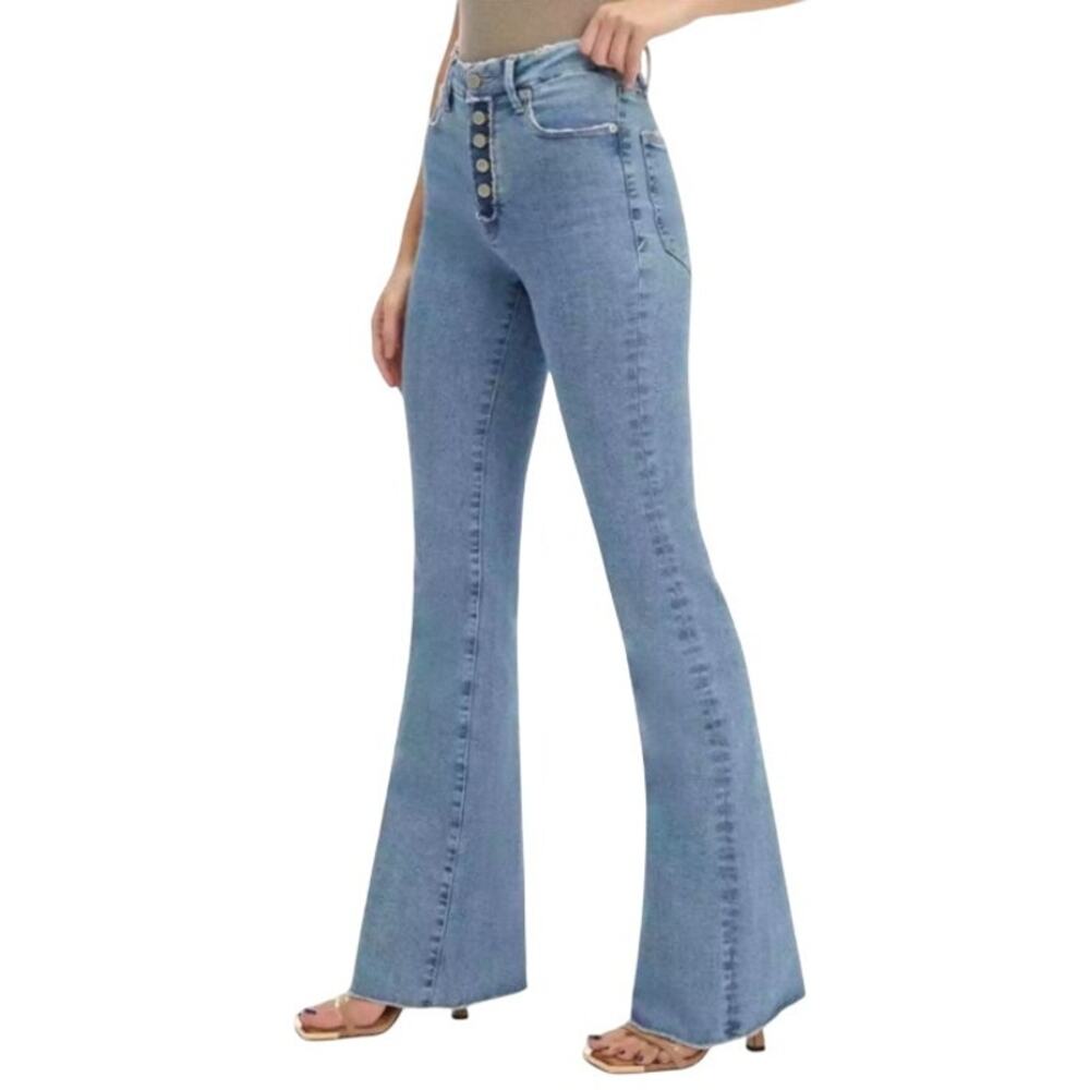 Good American Light Blue High-Rise Flare Jeans